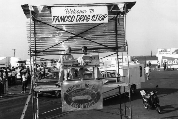 A replica of the 1955 drag-racing inspired timing tower was built by Al Brown.