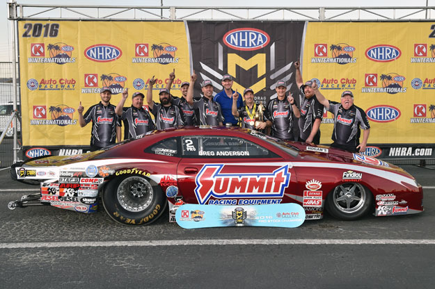 Greg Anderson in the 2016 Winternationals winner's circle