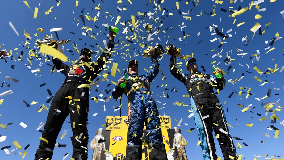 Event winners Antron Brown, Ron Capps, and Tanner Gray