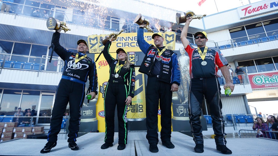 Event winners Robert Hight, Brittany Force, Jason Line, and Eddie Krawiec