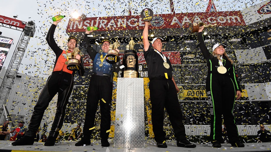 Event champions Andrew Hines, Tommy Johnson Jr., Bo Butner, and Brittany Force