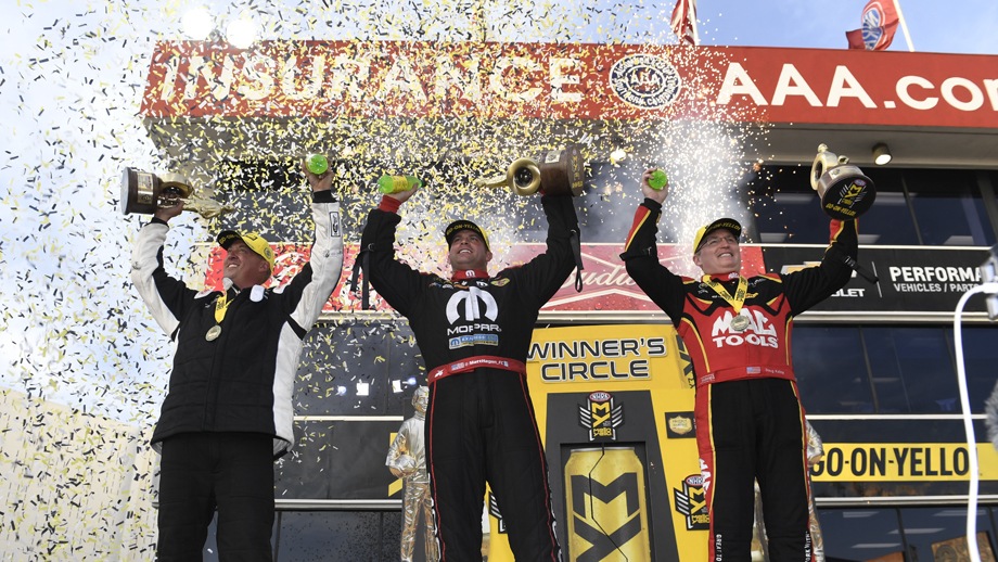 Lucas Oil NHRA Winternationals winners Bo Butner, Matt Hagan, and Doug Kalitta.