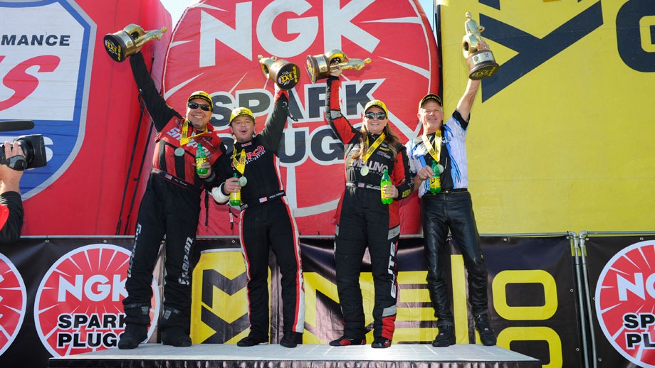 Event winners Cruz Pedregon, Steve Torrence, Erica Enders, and Jerry Savoie