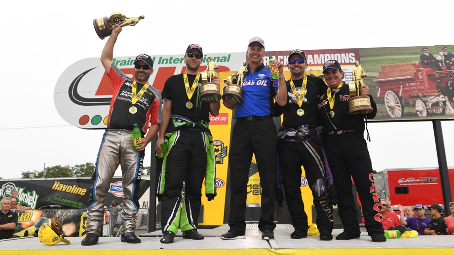 Lucas Oil NHRA Nationals winners hold their Wallys