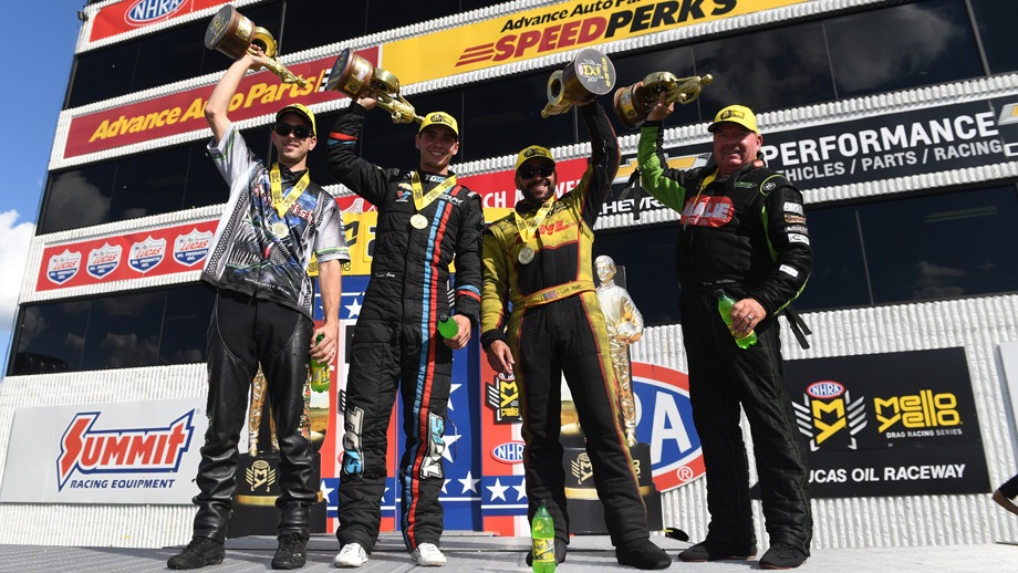 2018 Chevrolet Performance U.S. Nationals champs: LE Tonglet, Tanner Gray, J.R. Todd, and Terry McMillen