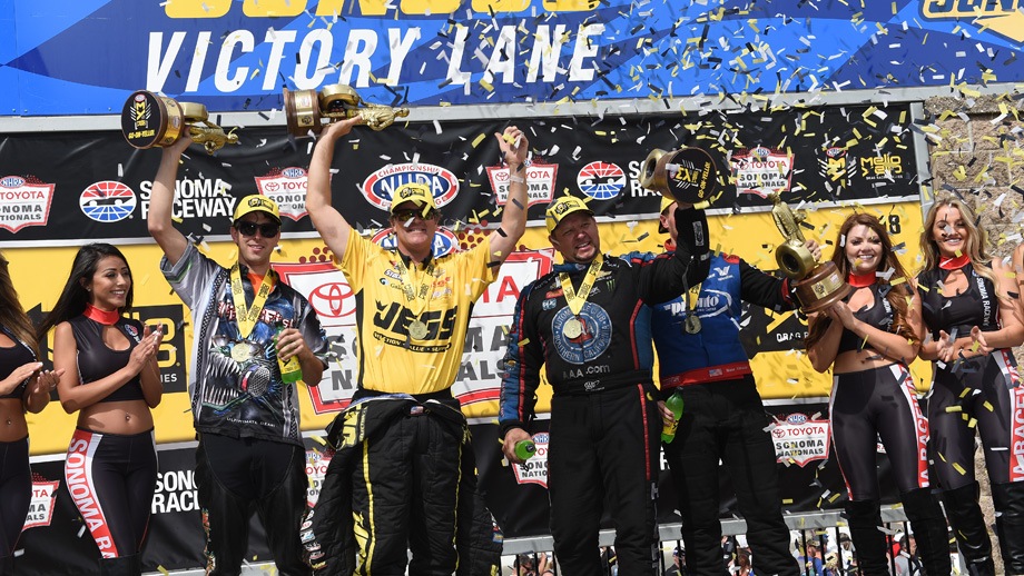 The Toyota NHRA Sonoma Nationals celebrate in Sunoco Victory Lane