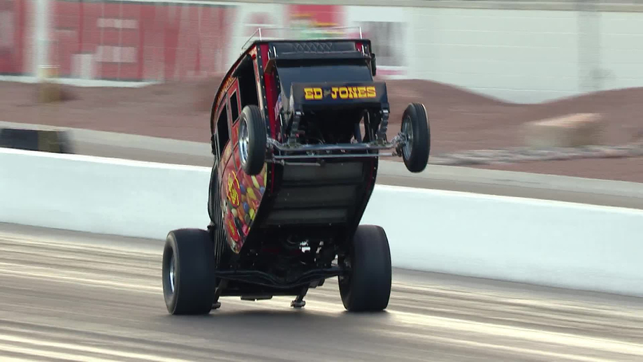 Ed "The Outlaw" Jones Stagecoach wheelstander put on a show at the Dodge NHRA Finals