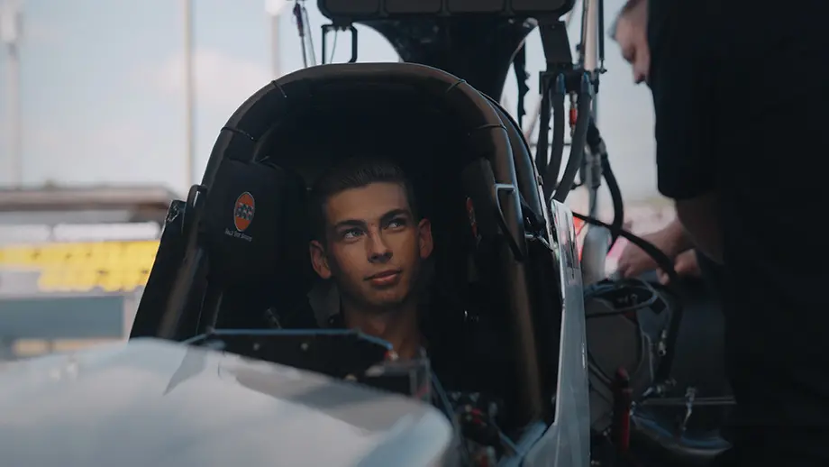 Cody Krohn in the cockpit of a Top Fuel dragster