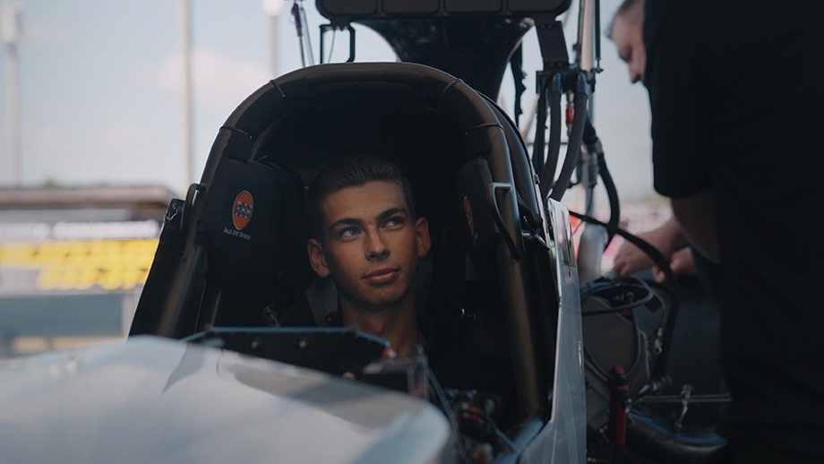 Cody Krohn in the cockpit of a Top Fuel dragster