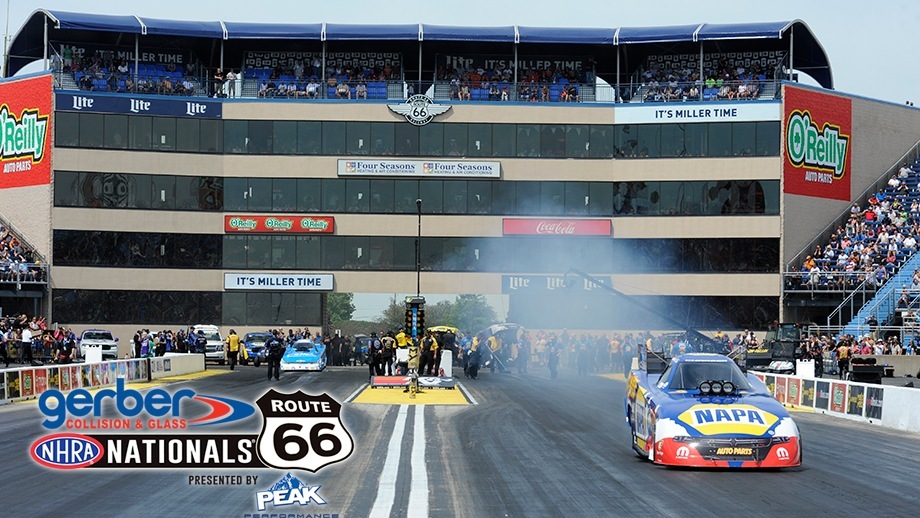 Funny Cars on the starting line at Route 66 Raceway