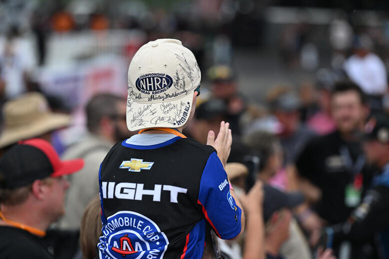 A young Bristol race fan enjoying the winner's circle celebration