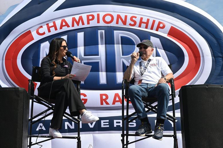 Funny Car legend Bruce Larson on the NHRA stage