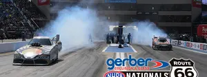 Funny Cars on the starting line at Route 66 Raceway