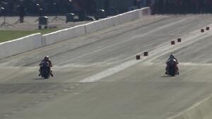 Matt Smith is the low qualifier Friday in Pro Stock Motorcycle at the Gerber Collision Route 66 NHRA Nationals