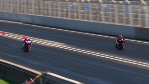 Angie Smith is the No. 1 qualifier in Pro Stock Motorcycle on Friday of he 2026 NHRA Nationals at The Rock