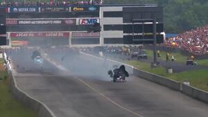 Cruz Pedregon blows body off his Funny Car at Virginia NHRA Nationals in Richmond