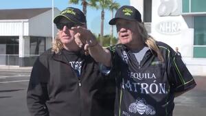 NHRA Today: Iron Maiden drummer Nicko McBrain warms up Alexis DeJoira&#039;s Funny car