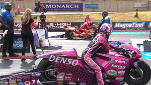 Matt Smith is the No. 1 qualifier Friday in Pro Stock Motorcycle at the 2022 Mile-High Nationals